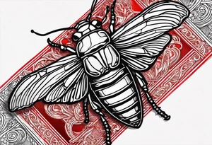 cicada on top of red greek visuals tattoo idea