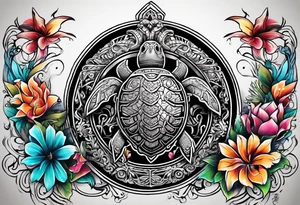 Steve and chest, Viking, Hawaiian, sea Turtle, flowers tattoo idea