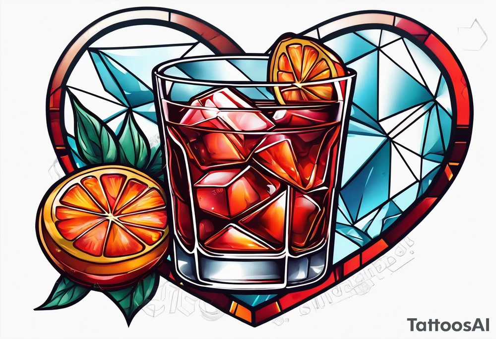 Negroni and ice cubes shaped like heart tattoo idea