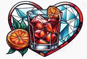 Negroni and ice cubes shaped like heart tattoo idea