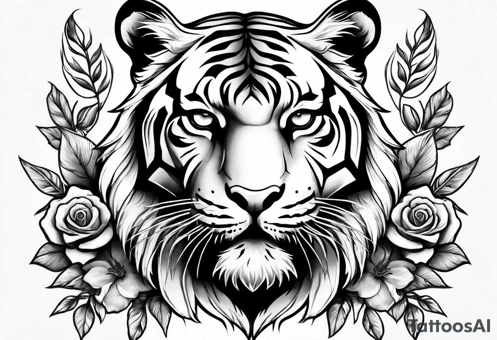 tiger with a rose tattoo idea