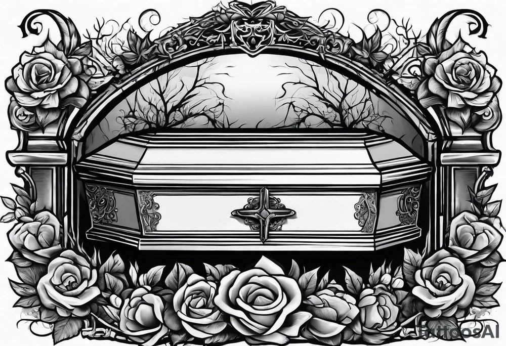 Plain Coffin in graveyard tattoo idea