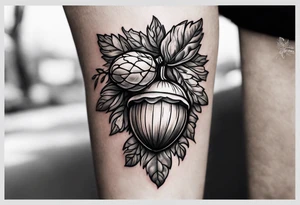 Farming themed tattoo includes an acorn tattoo idea