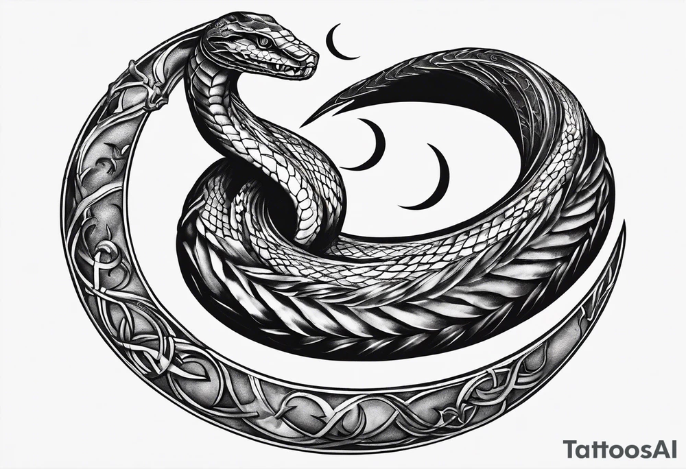 lucifer's snake wrapped around a crescent moon tattoo idea