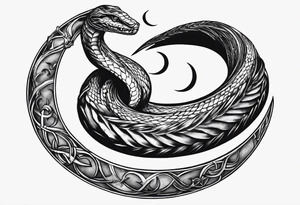lucifer's snake wrapped around a crescent moon tattoo idea