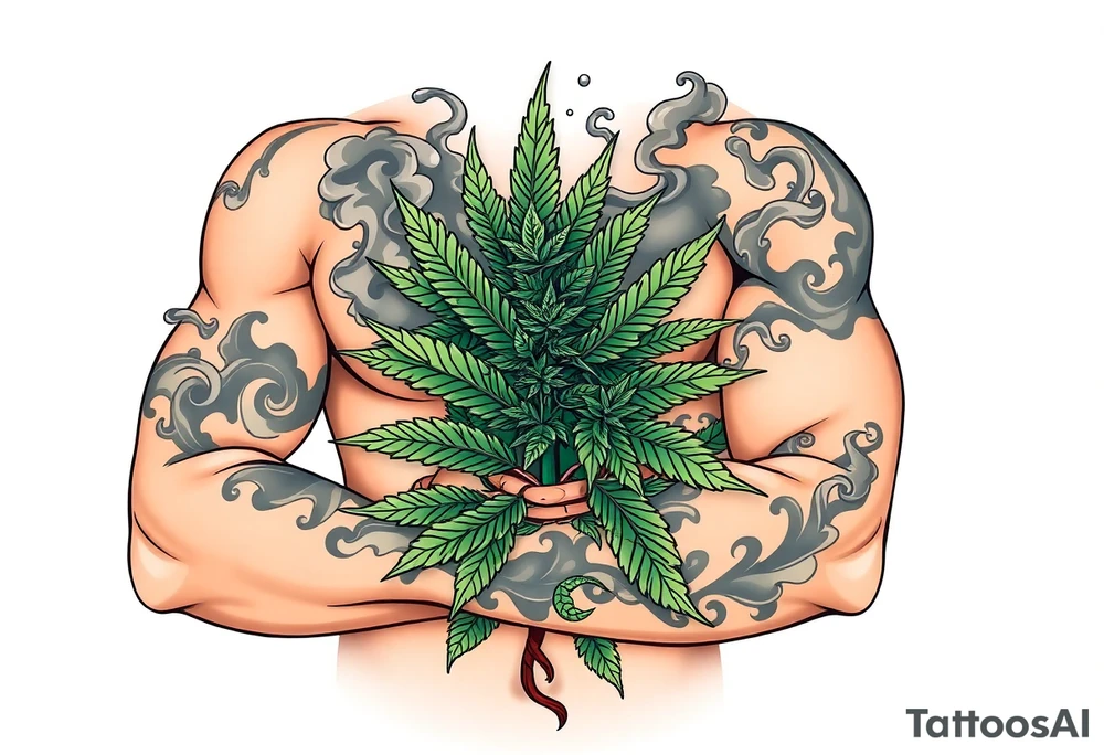 Massive weed plant surrounded by smoke tattoo idea