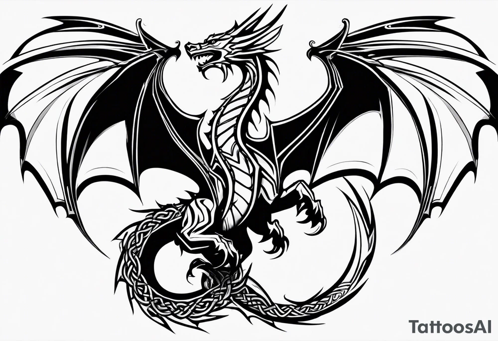 Minimalist Celtic dragon flying downward tattoo idea