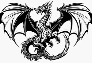 Minimalist Celtic dragon flying downward tattoo idea