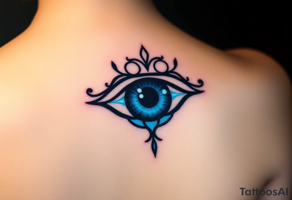 An Erudite eye symbol with glowing blue veins, representing sci fi movie Divergent tattoo idea