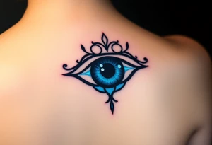 An Erudite eye symbol with glowing blue veins, representing sci fi movie Divergent tattoo idea