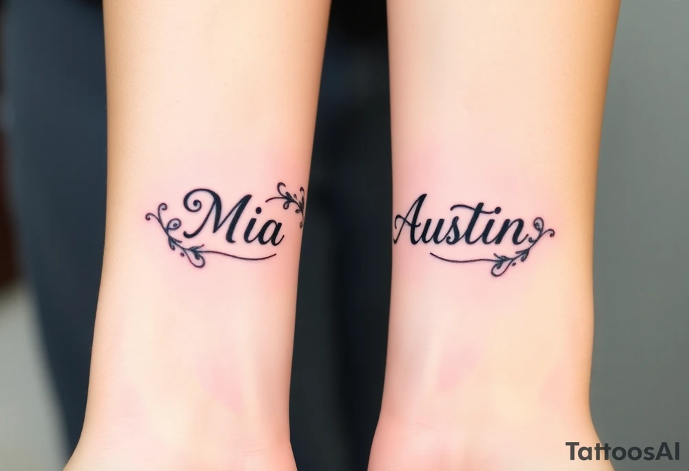 Infinity symbol with the name's Mia and Austin tattoo idea
