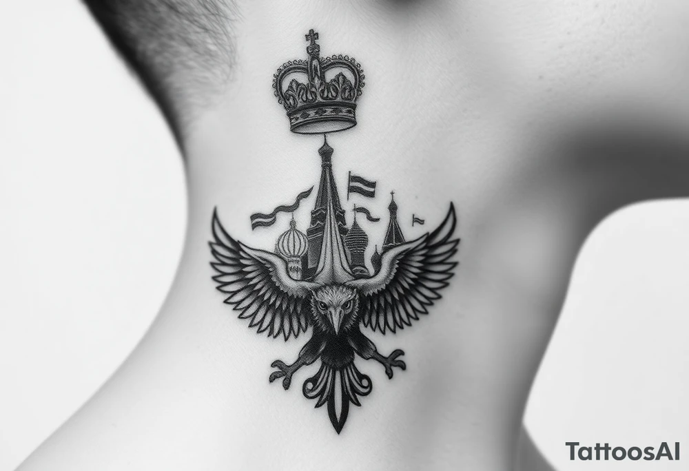 St. George 
Russian imperial crown above the eagle
Russian sabre
The Kremlin or St. Basil's Cathedral scene 
on the side of my neck tattoo idea