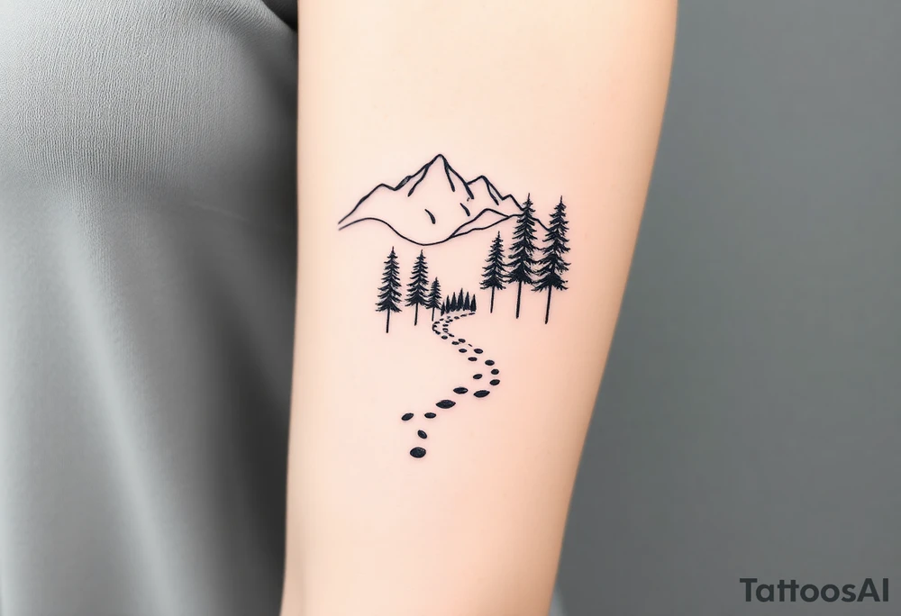 abstract path in the woods with mountains in the background tattoo idea