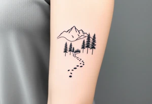 abstract path in the woods with mountains in the background tattoo idea