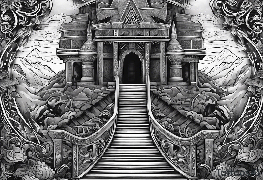 The Viking is standing at the bottom of the stairs to the valhalla. tattoo idea