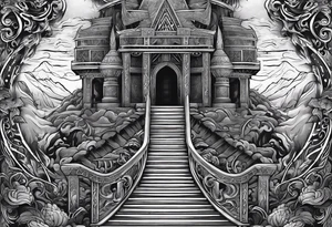 The Viking is standing at the bottom of the stairs to the valhalla. tattoo idea