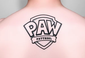 Paw patrol badge with letters  K M C wrapped stacked offset around it tattoo idea
