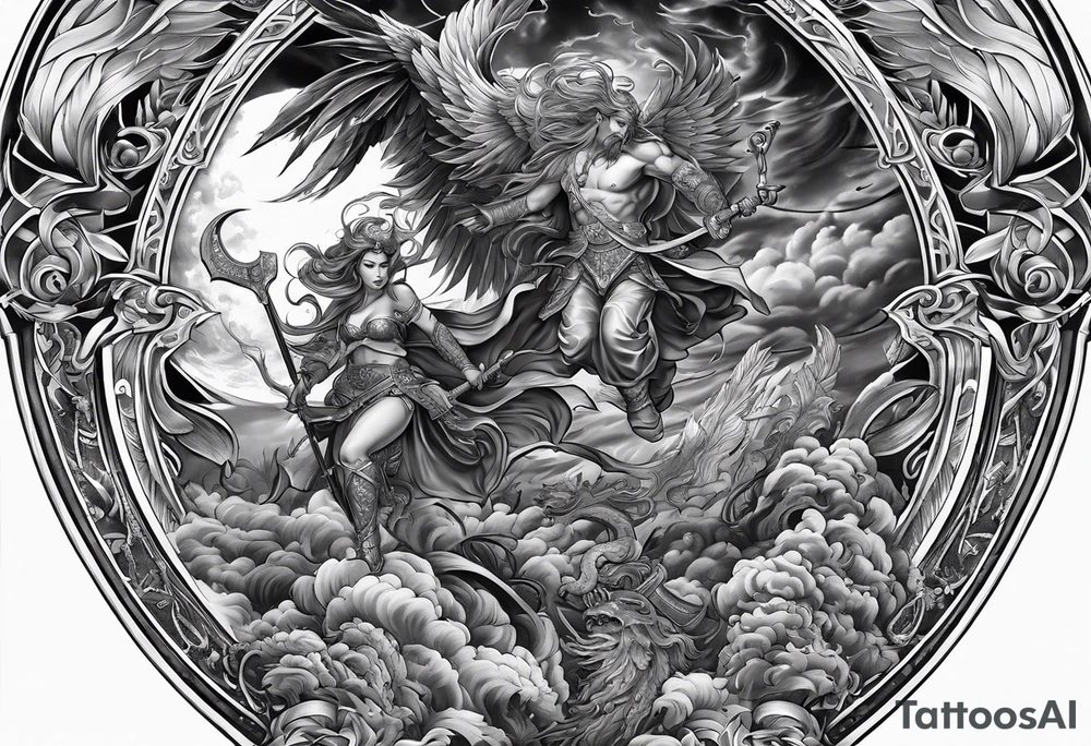 Hell fighting heaven tattoo idea