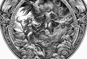 Hell fighting heaven tattoo idea