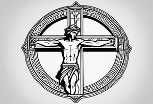 Crucified man inside a circle of Roman numerals with roman numerals on it tattoo idea