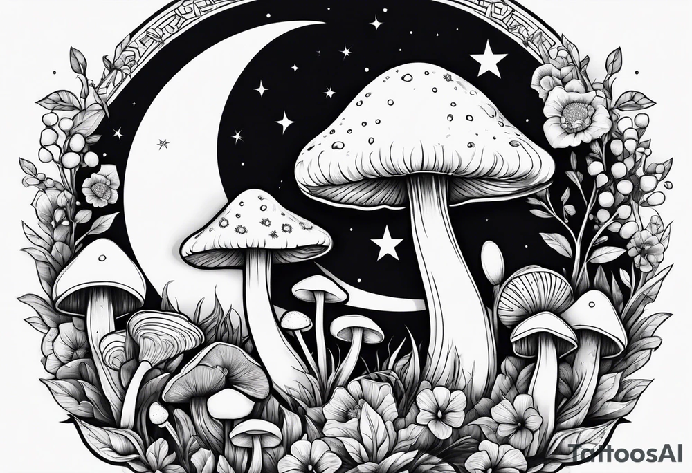 mushrooms with a crescent moon tattoo idea