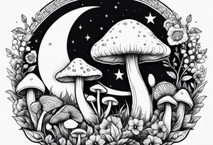 mushrooms with a crescent moon tattoo idea