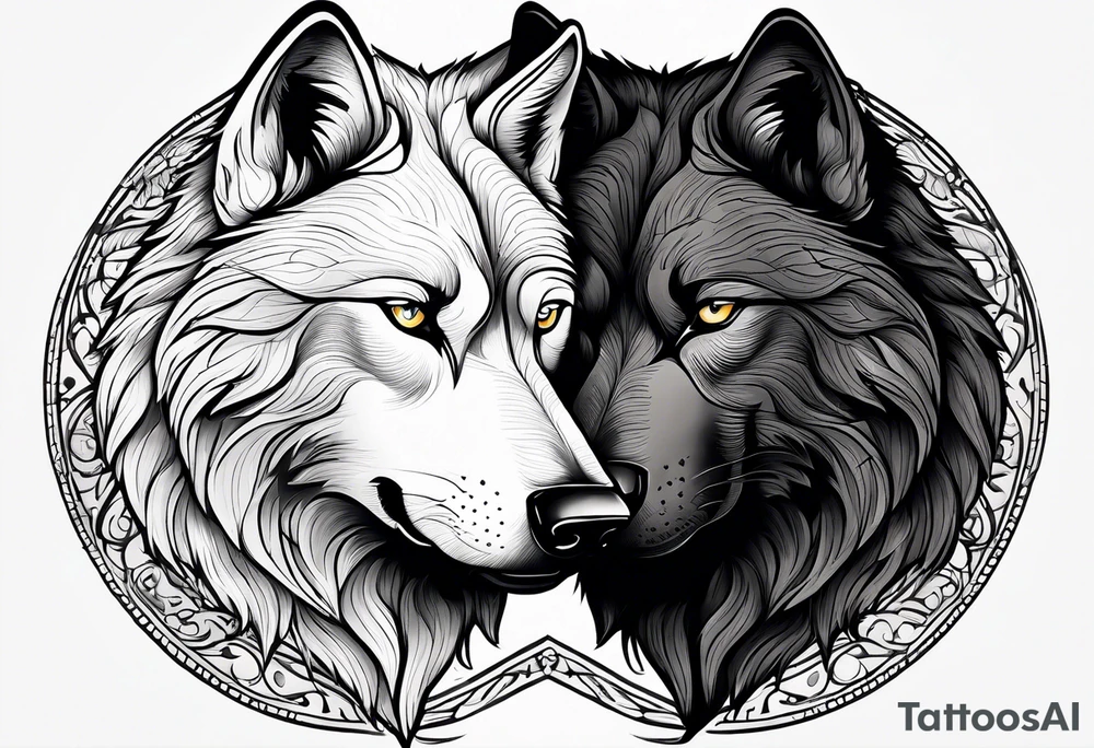 black wolf and white wolf in a ying yang style tattoo idea