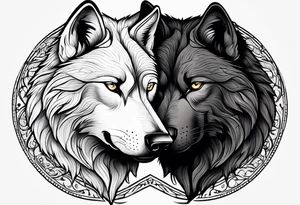 black wolf and white wolf in a ying yang style tattoo idea