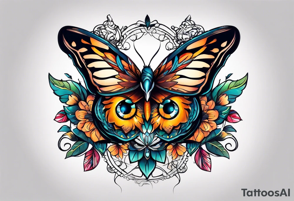 Owl and butterfly tattoo idea