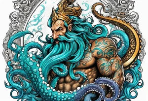 Octopus monster grabbing Poseidon with his trident tattoo idea