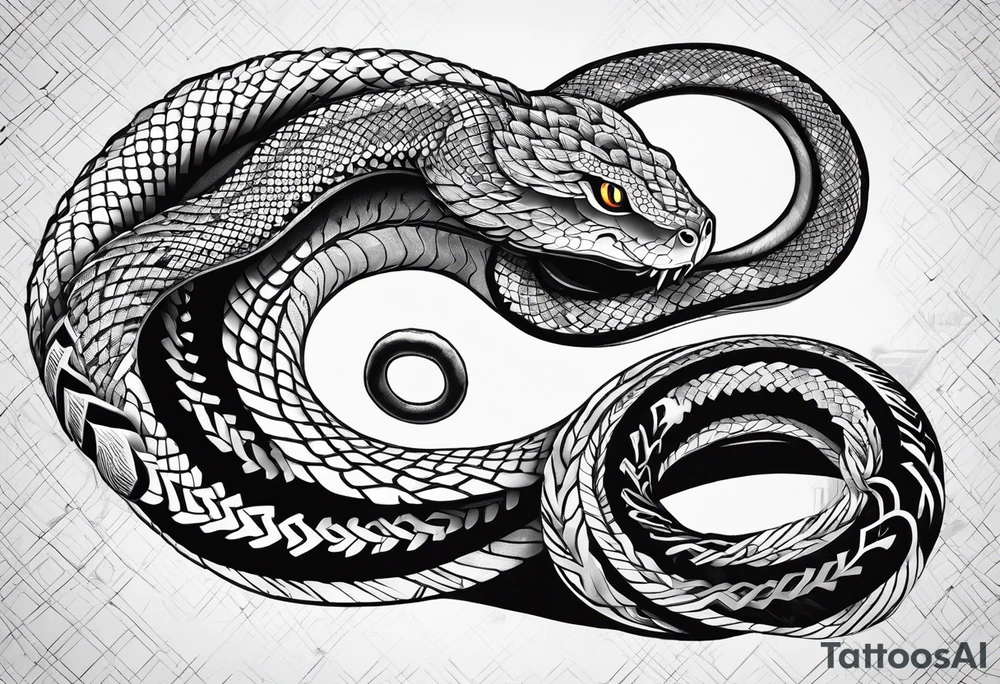 angry snake coiled around a sword tattoo idea