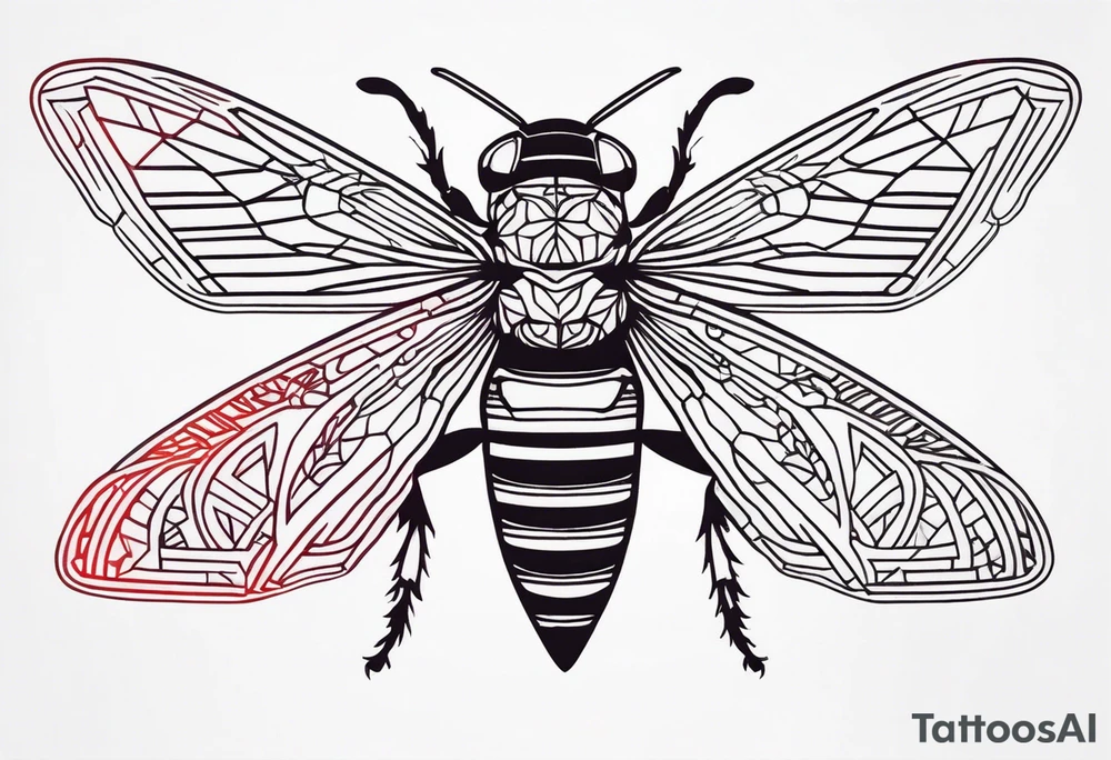 cicada on top of red geometric tattoo idea
