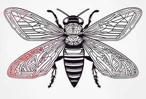 cicada on top of red geometric tattoo idea