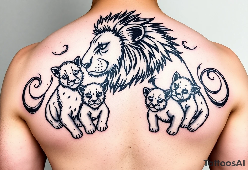 Male lion with 5 cubs tattoo idea