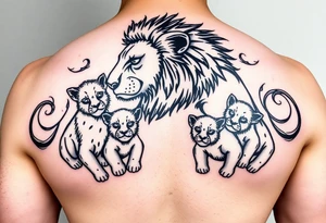 Male lion with 5 cubs tattoo idea