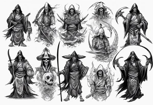 asian warrior who is also a grim reaper tattoo idea