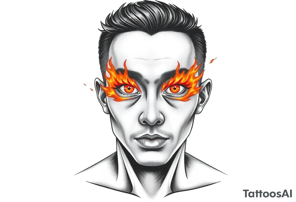 Handsome Asian young guy with burning eyes tattoo idea