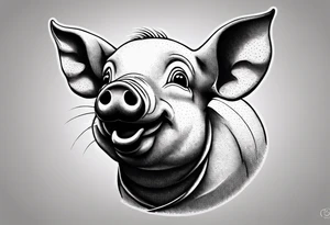 very cute happy piglet.
outline only.
black and white only.
only show the piglet. no extra lines or decoration.
no black shading.
dont make the ears too big.
draw very thin lines tattoo idea