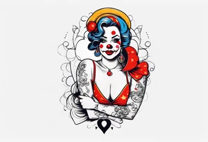 pin up style clown woman full body tattoo idea