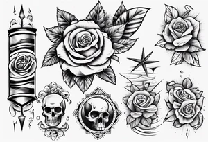Half-sleeve with roses, beach theme and gambling tattoo idea
