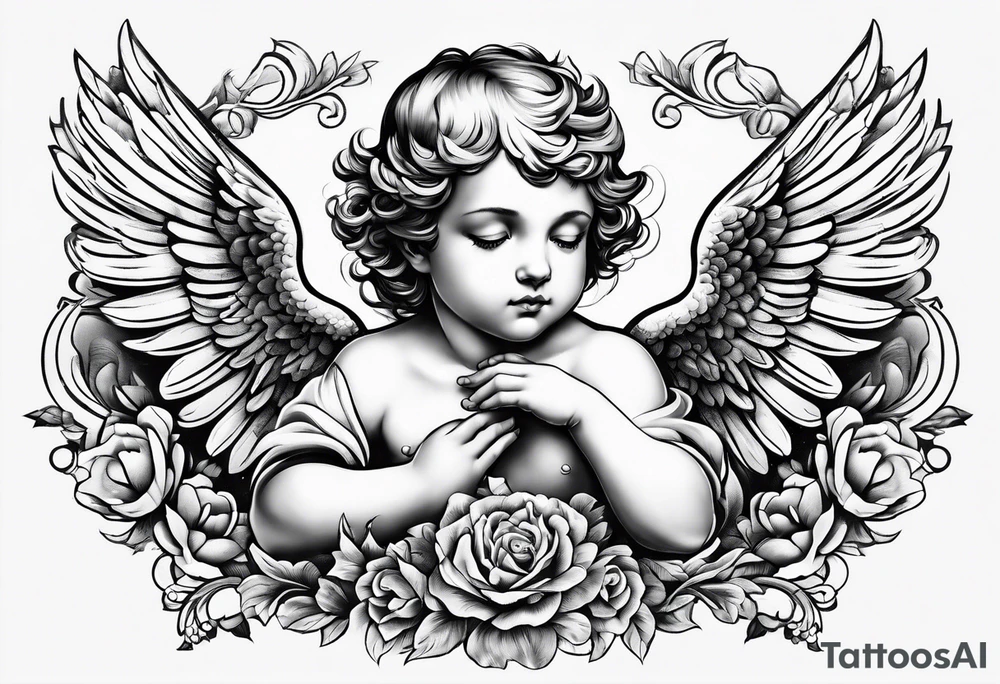 Cherub looking down tattoo idea