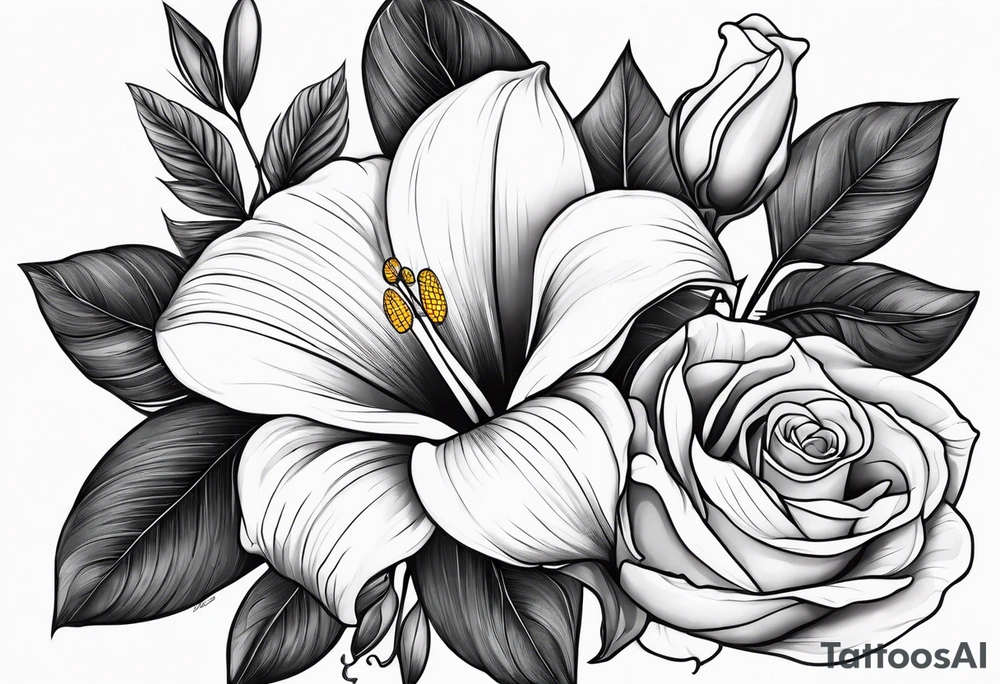 Olive branch, Cala lily and rose tattoo idea