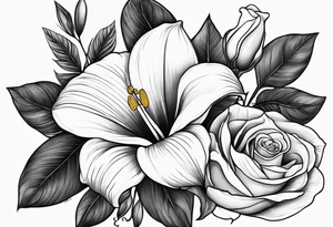 Olive branch, Cala lily and rose tattoo idea