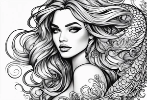 Wildly flowing mermaid hair tattoo idea