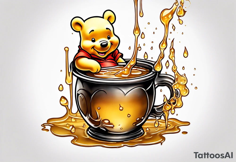 Winnie the Pooh pot of honey with drips of honey spilling over tattoo idea