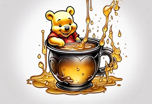 Winnie the Pooh pot of honey with drips of honey spilling over tattoo idea