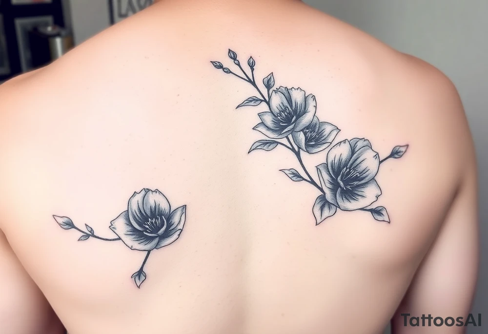 Feminine, romantic, black and white, wispy, flowers, eucalyptus tattoo idea
