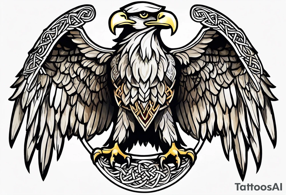Simple celtic Eagle with wings spread upwards linework tattoo idea