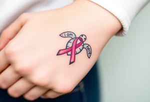 I am here pink ribbon sea turtle theme tattoo idea