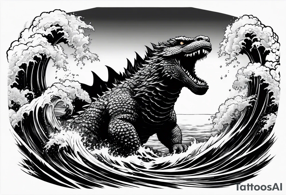 1995 Godzilla in the ocean tattoo idea